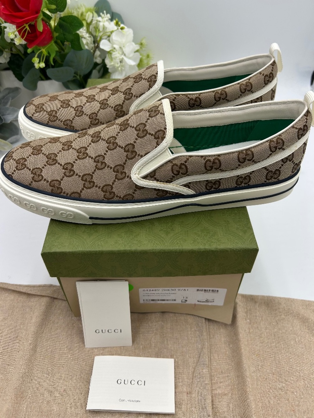 Men’s Gucci 1977 signature embossed GG slip on sneakers . SIZE 13. Made in Italy